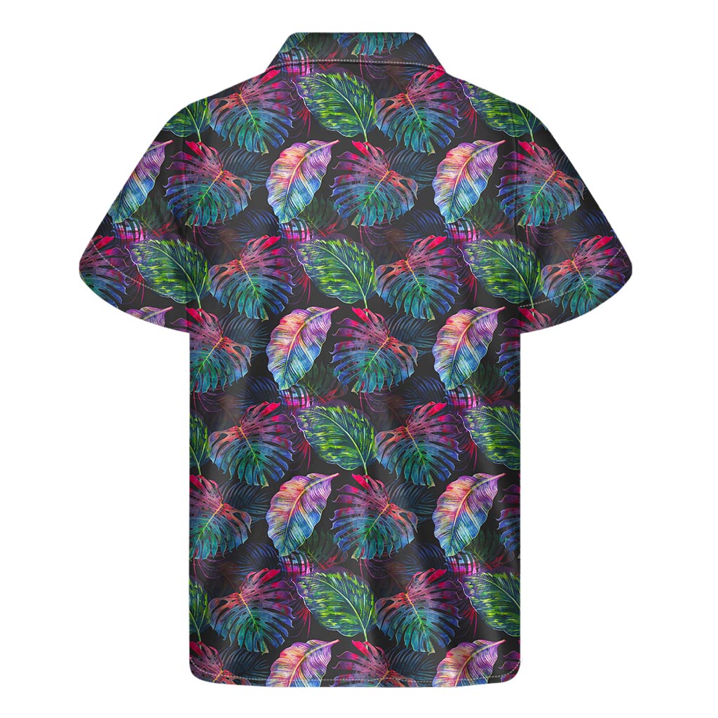 Colorful Tropical Leaves Pattern Print Men's Short Sleeve Shirt