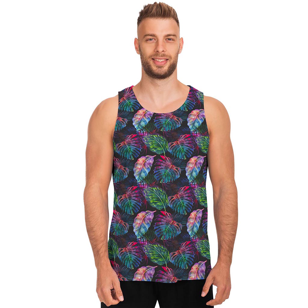 Colorful Tropical Leaves Pattern Print Men's Tank Top