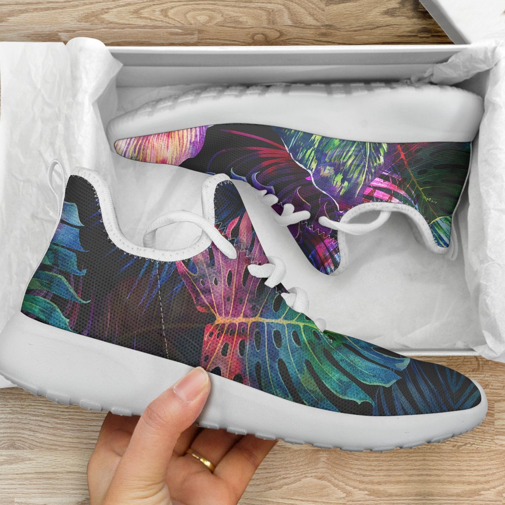 Colorful Tropical Leaves Pattern Print Mesh Knit Shoes GearFrost