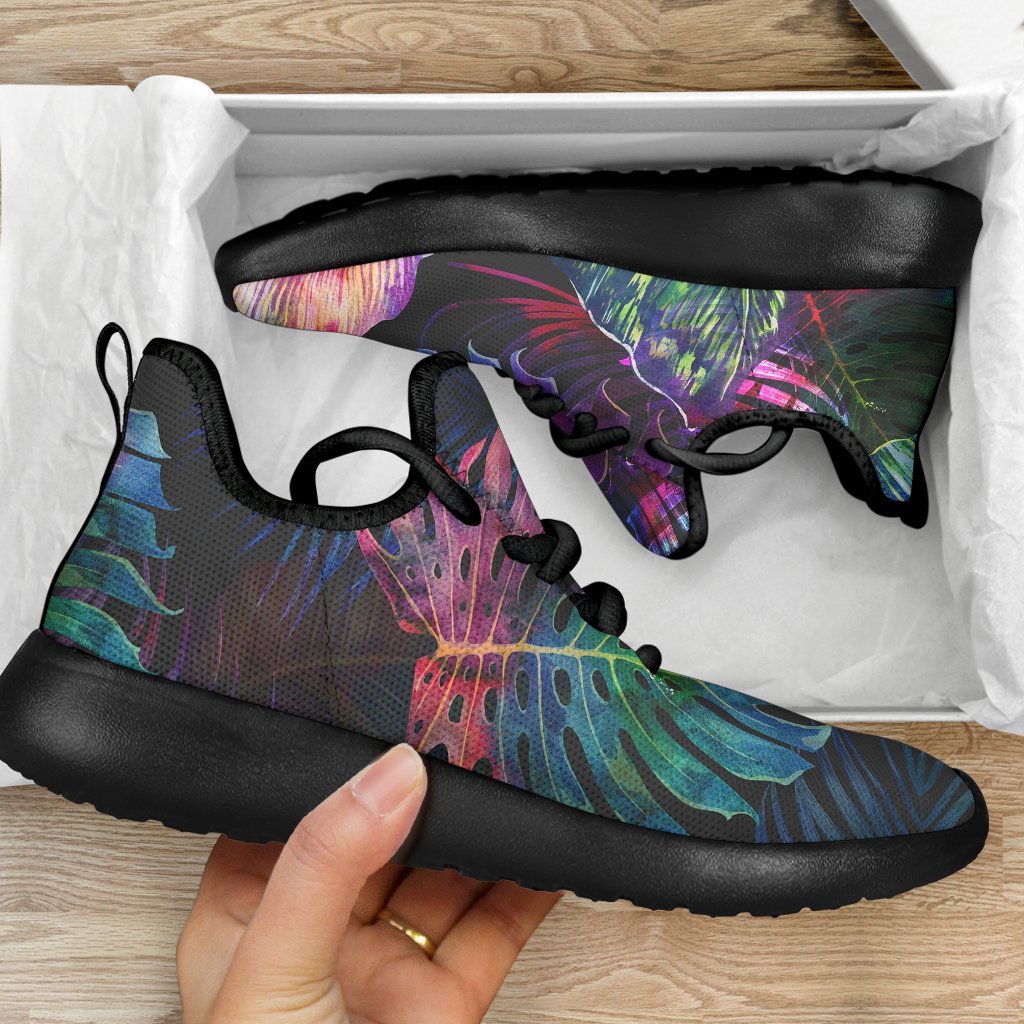 Colorful Tropical Leaves Pattern Print Mesh Knit Shoes GearFrost