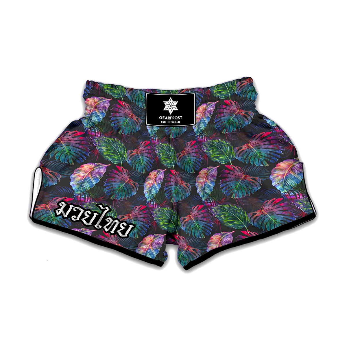 Colorful Tropical Leaves Pattern Print Muay Thai Boxing Shorts