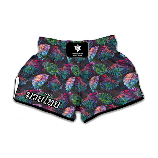 Colorful Tropical Leaves Pattern Print Muay Thai Boxing Shorts