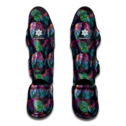 Colorful Tropical Leaves Pattern Print Muay Thai Shin Guard