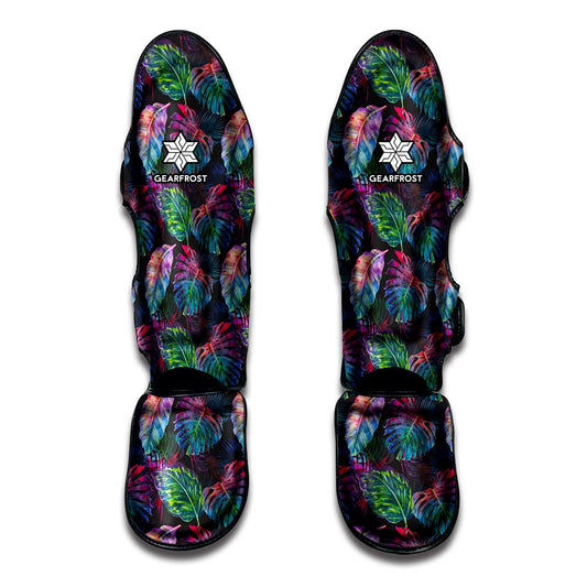 Colorful Tropical Leaves Pattern Print Muay Thai Shin Guard
