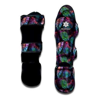 Colorful Tropical Leaves Pattern Print Muay Thai Shin Guard