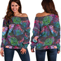 Colorful Tropical Leaves Pattern Print Off The Shoulder Sweatshirt