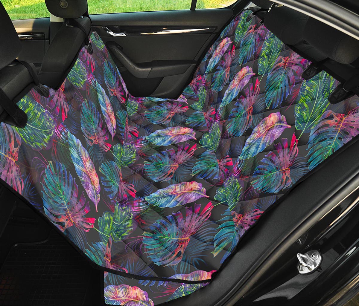 Colorful Tropical Leaves Pattern Print Pet Car Back Seat Cover