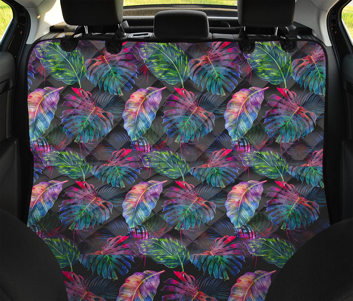 Colorful Tropical Leaves Pattern Print Pet Car Back Seat Cover
