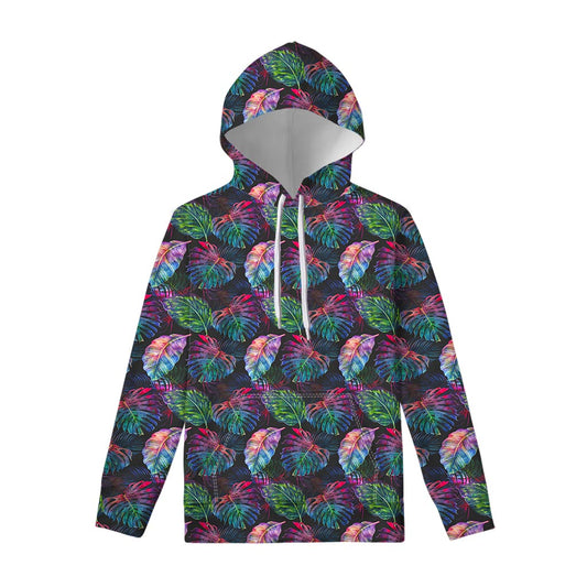 Colorful Tropical Leaves Pattern Print Pullover Hoodie