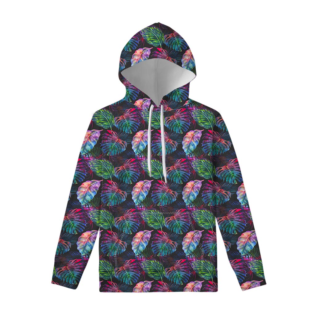 Colorful Tropical Leaves Pattern Print Pullover Hoodie