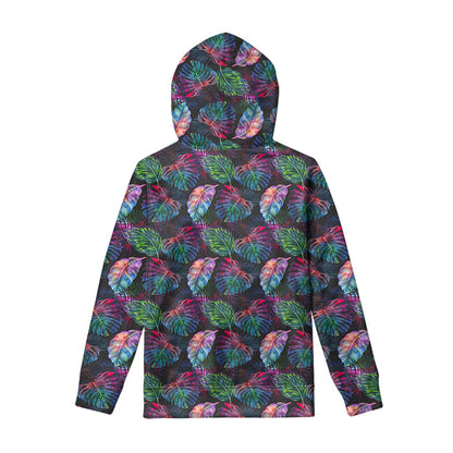 Colorful Tropical Leaves Pattern Print Pullover Hoodie