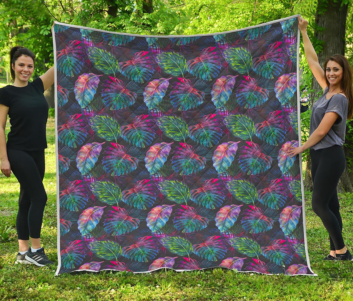 Colorful Tropical Leaves Pattern Print Quilt