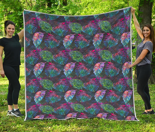 Colorful Tropical Leaves Pattern Print Quilt