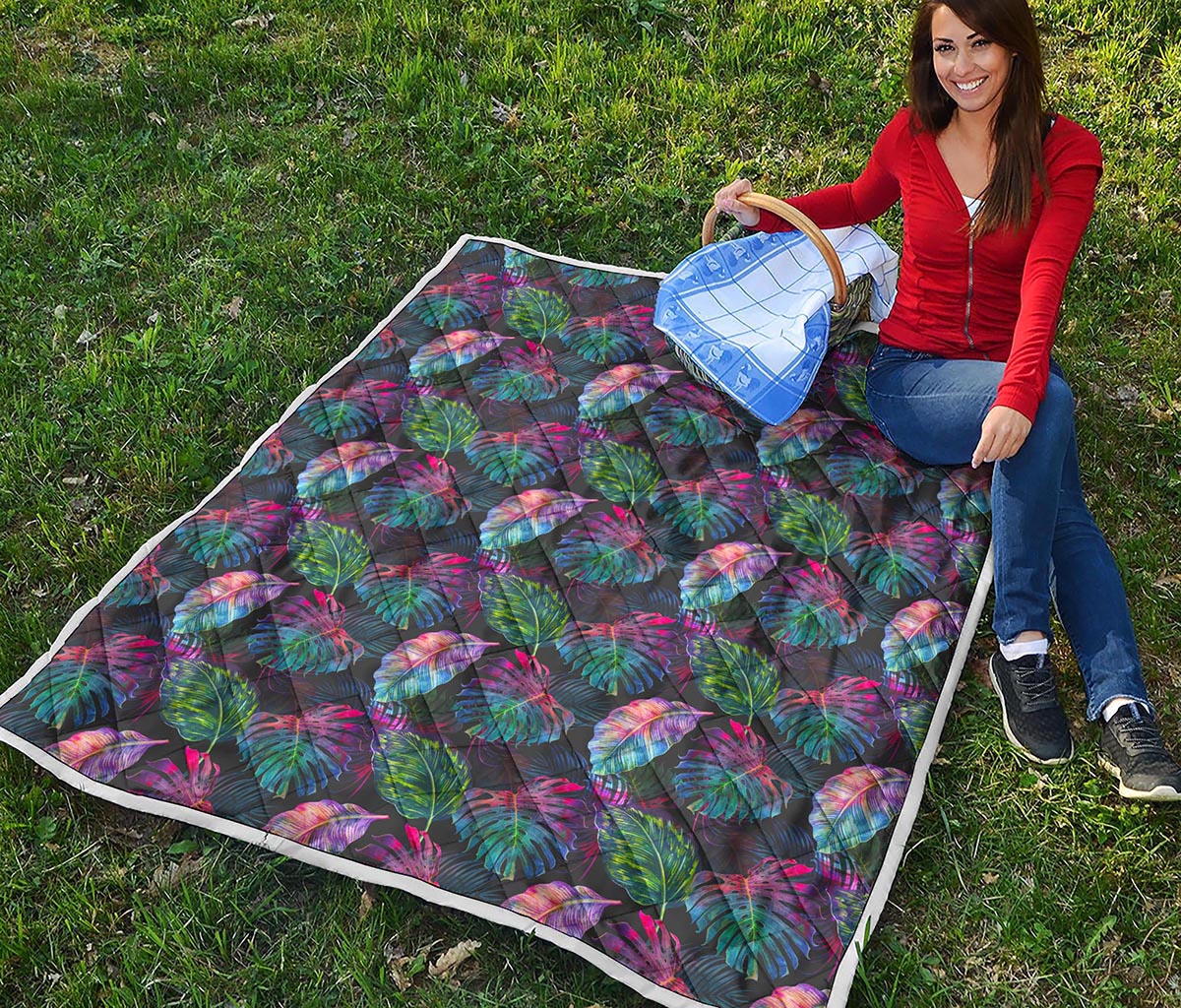 Colorful Tropical Leaves Pattern Print Quilt