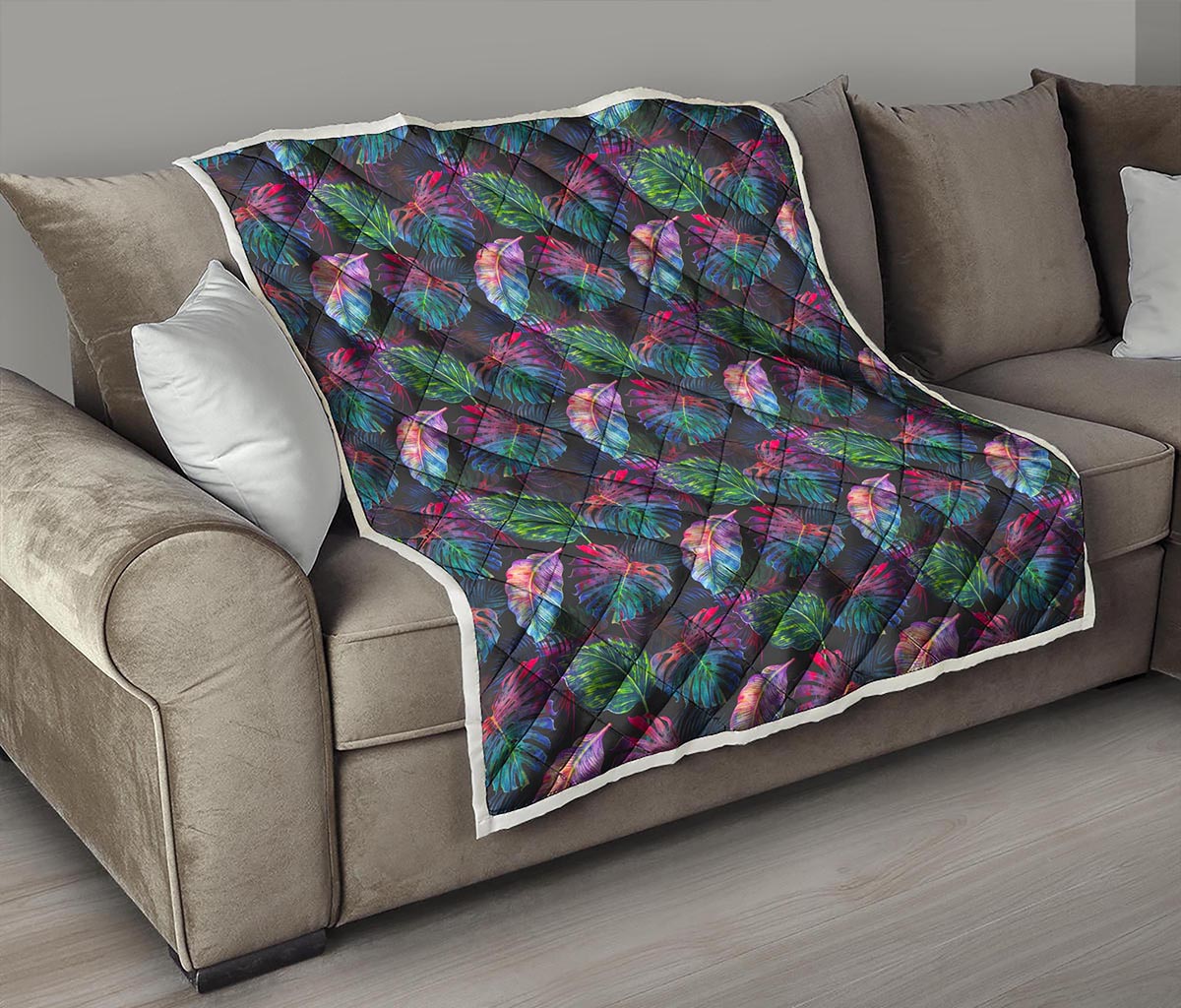 Colorful Tropical Leaves Pattern Print Quilt