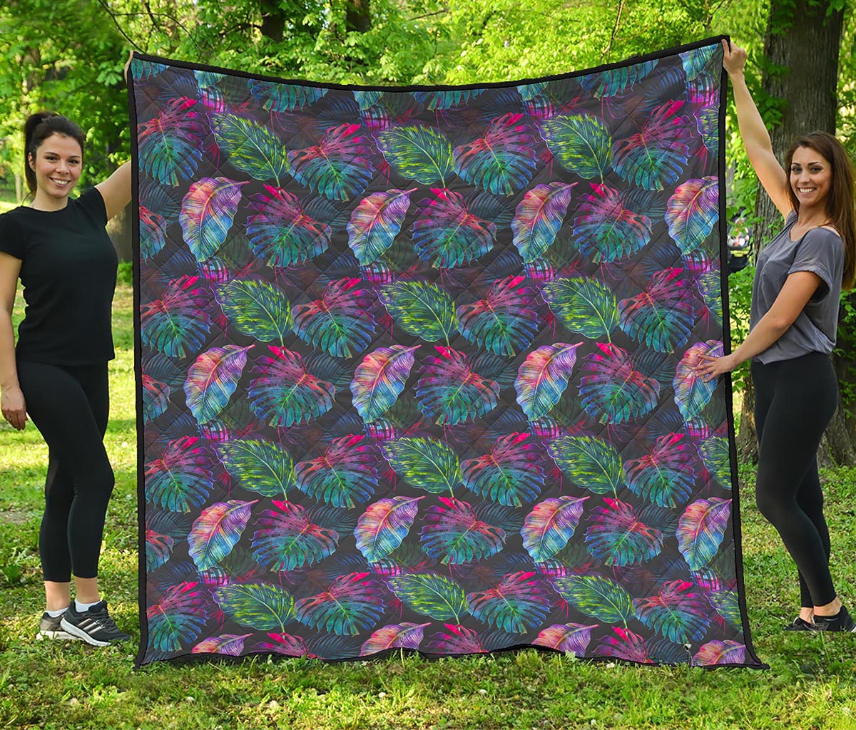 Colorful Tropical Leaves Pattern Print Quilt