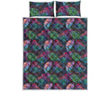 Colorful Tropical Leaves Pattern Print Quilt Bed Set