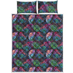 Colorful Tropical Leaves Pattern Print Quilt Bed Set