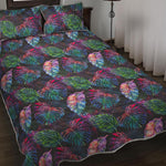 Colorful Tropical Leaves Pattern Print Quilt Bed Set