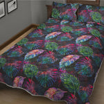 Colorful Tropical Leaves Pattern Print Quilt Bed Set