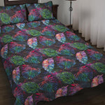 Colorful Tropical Leaves Pattern Print Quilt Bed Set