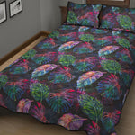 Colorful Tropical Leaves Pattern Print Quilt Bed Set