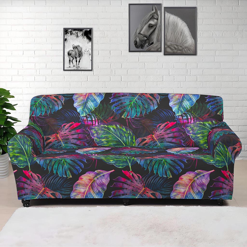 Colorful Tropical Leaves Pattern Print Sofa Cover
