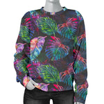 Colorful Tropical Leaves Pattern Print Women's Crewneck Sweatshirt GearFrost