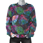 Colorful Tropical Leaves Pattern Print Women's Crewneck Sweatshirt GearFrost