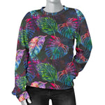 Colorful Tropical Leaves Pattern Print Women's Crewneck Sweatshirt GearFrost