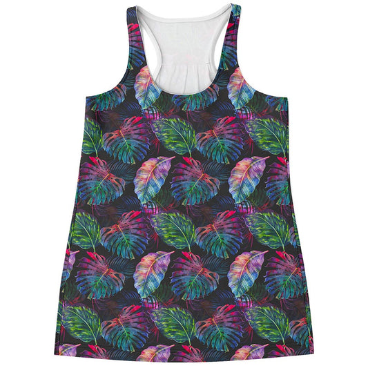 Colorful Tropical Leaves Pattern Print Women's Racerback Tank Top