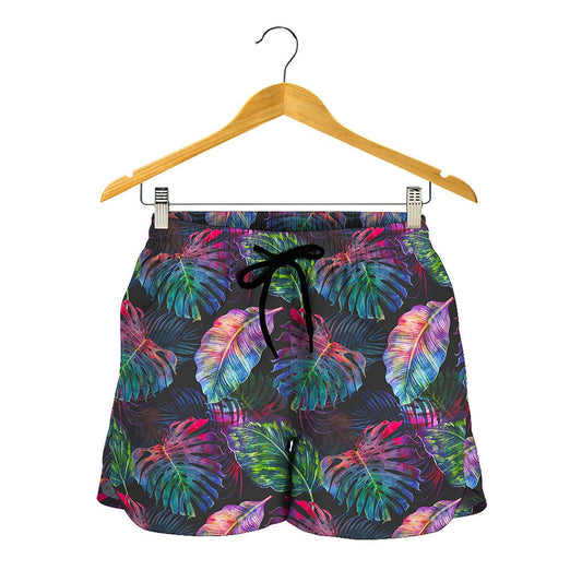 Colorful Tropical Leaves Pattern Print Women's Shorts