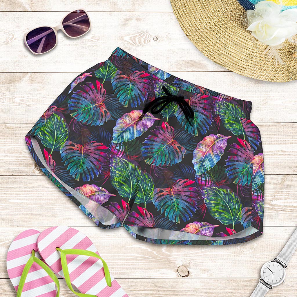 Colorful Tropical Leaves Pattern Print Women's Shorts