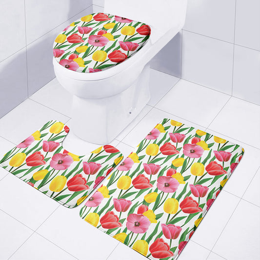 Colorful Tulip Pattern Print 3 Piece Bath Mat Set