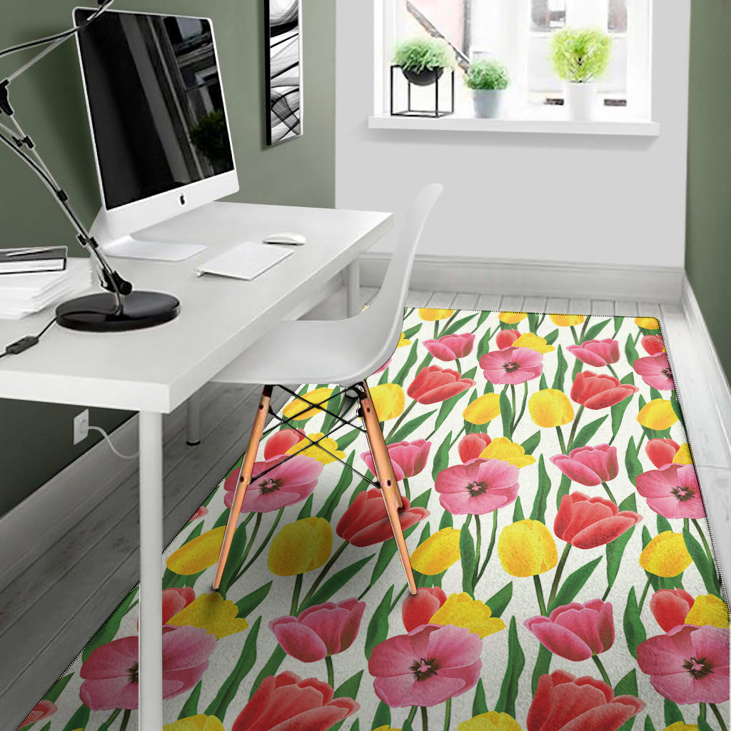 Colorful Tulip Pattern Print Area Rug