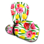 Colorful Tulip Pattern Print Boxing Gloves