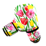 Colorful Tulip Pattern Print Boxing Gloves
