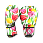 Colorful Tulip Pattern Print Boxing Gloves