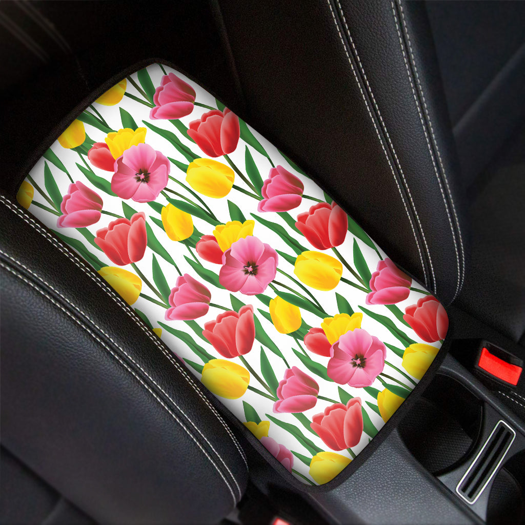 Colorful Tulip Pattern Print Car Center Console Cover