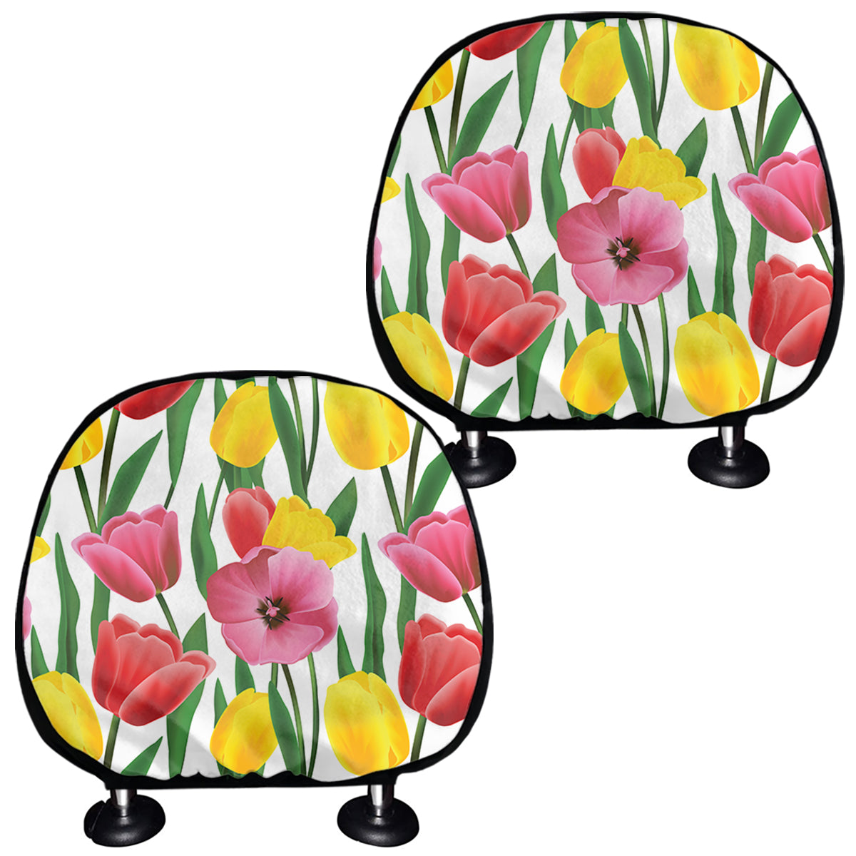 Colorful Tulip Pattern Print Car Headrest Covers