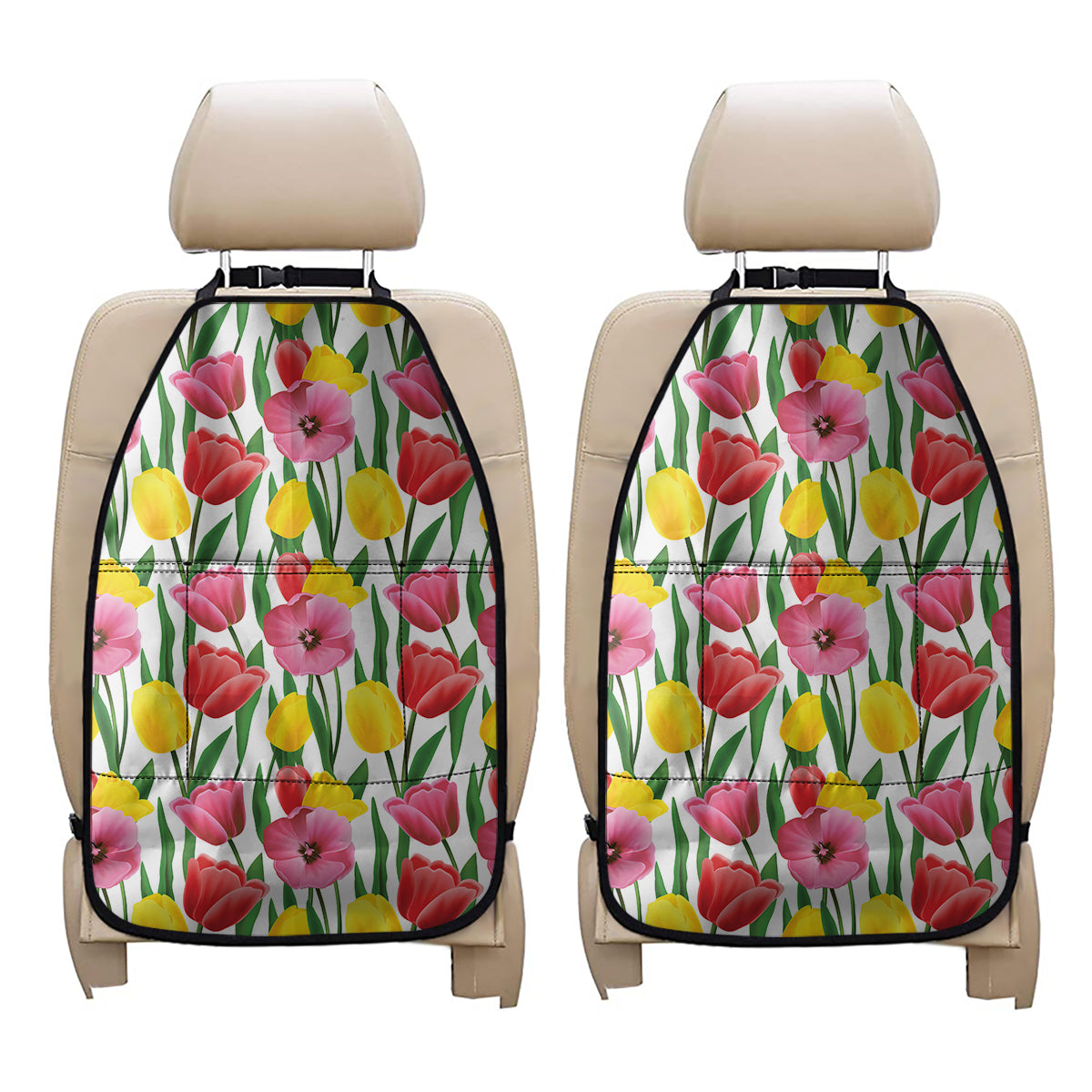 Colorful Tulip Pattern Print Car Seat Organizers
