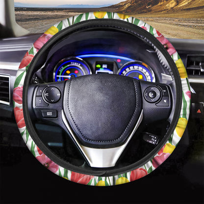 Colorful Tulip Pattern Print Car Steering Wheel Cover