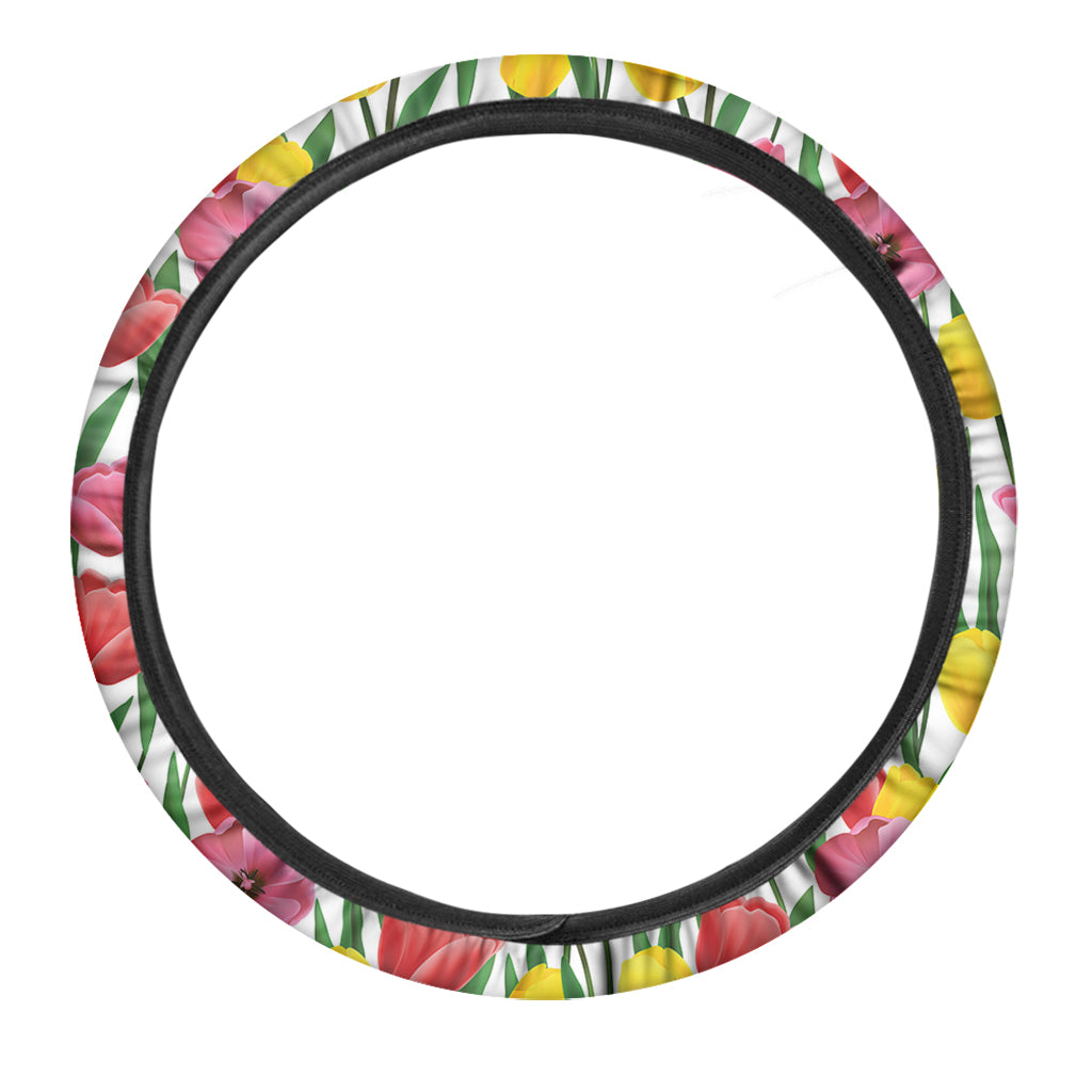Colorful Tulip Pattern Print Car Steering Wheel Cover