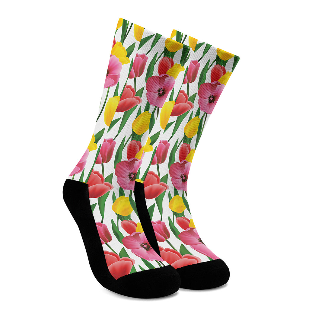 Colorful Tulip Pattern Print Crew Socks
