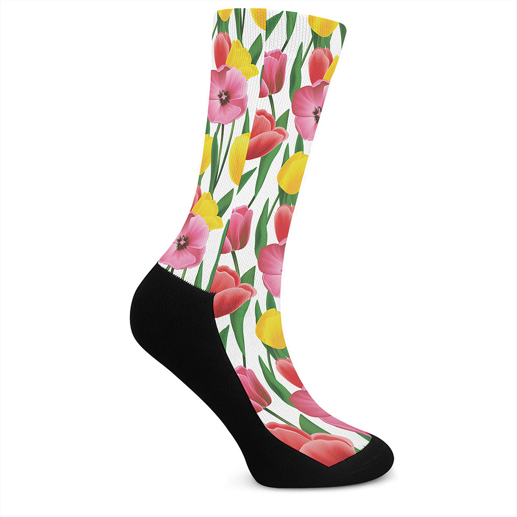 Colorful Tulip Pattern Print Crew Socks