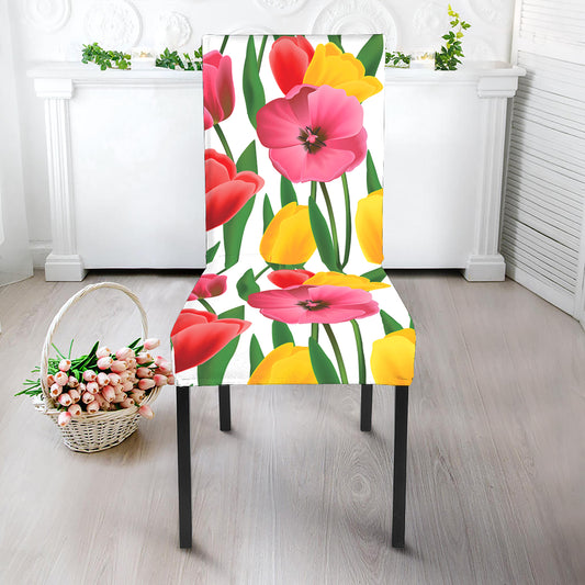 Colorful Tulip Pattern Print Dining Chair Slipcover