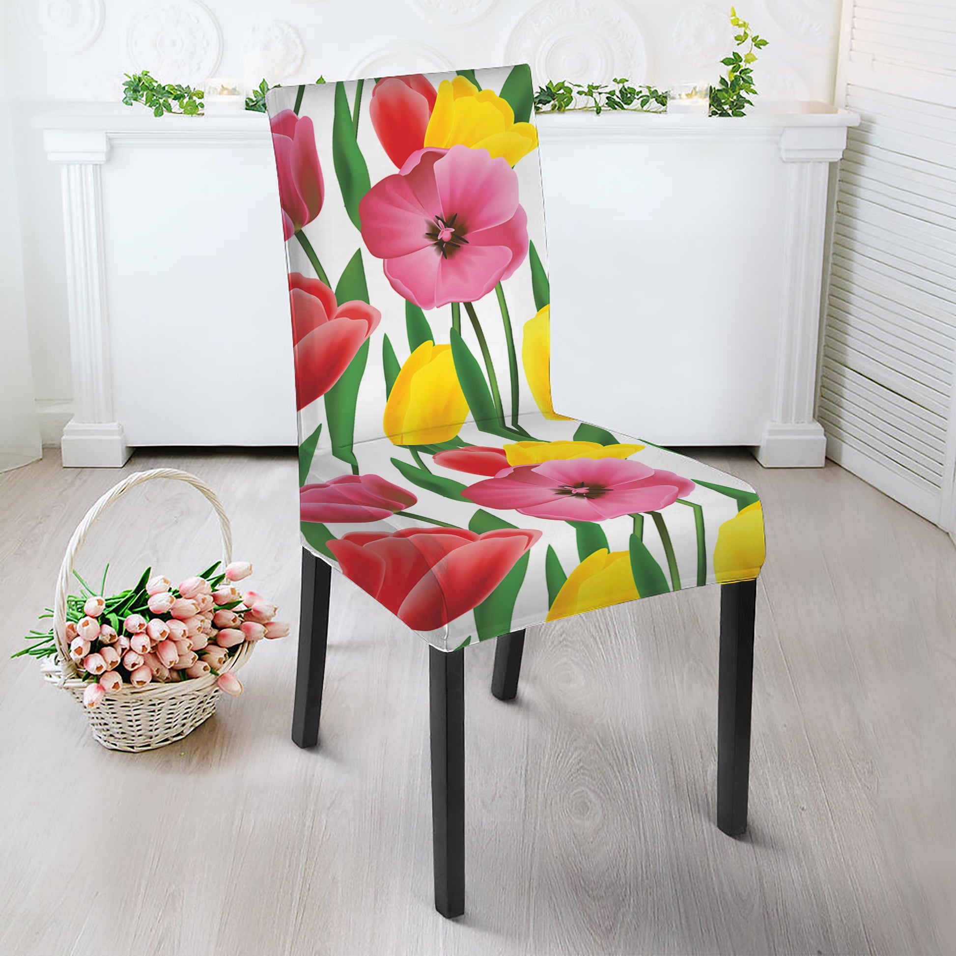 Colorful Tulip Pattern Print Dining Chair Slipcover