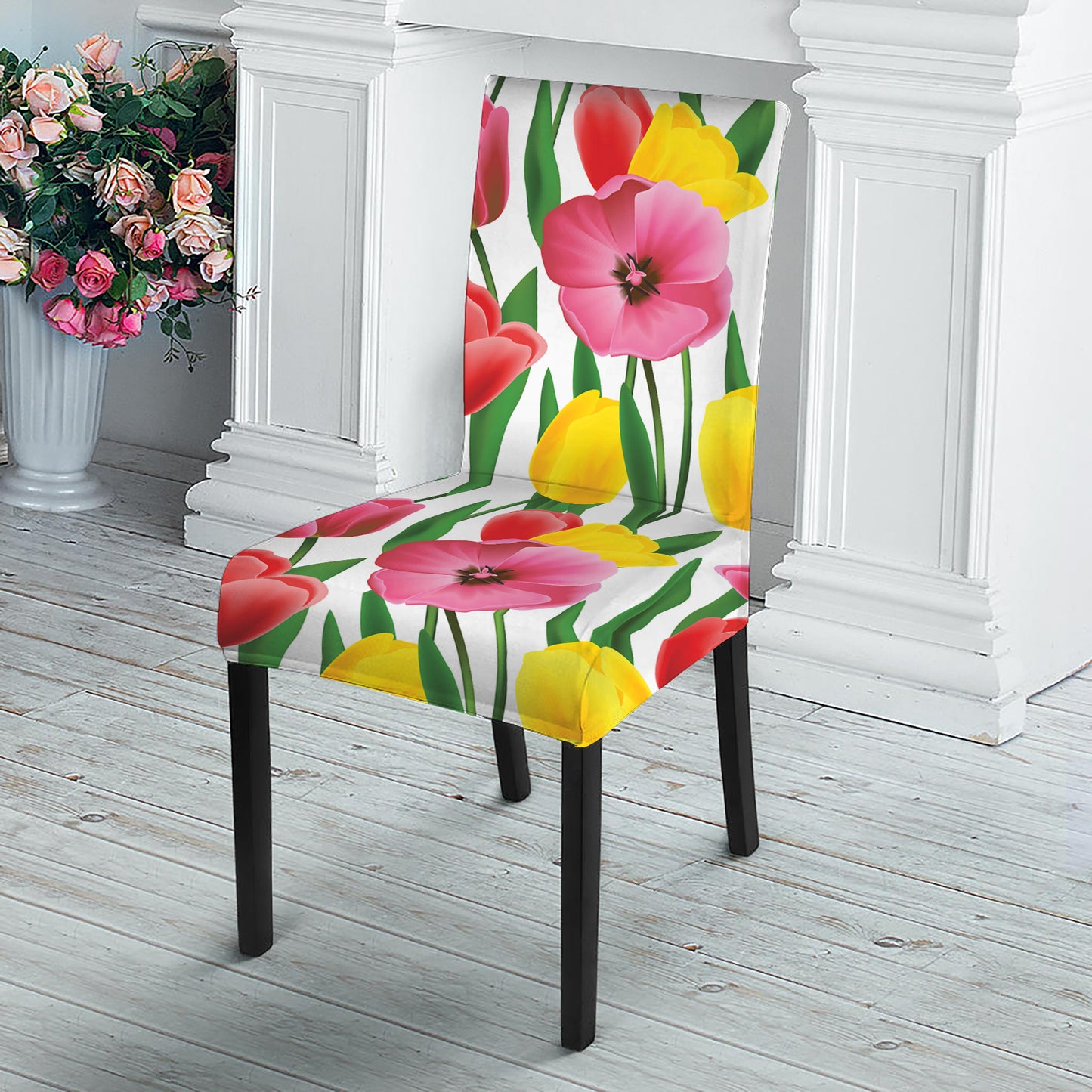 Colorful Tulip Pattern Print Dining Chair Slipcover
