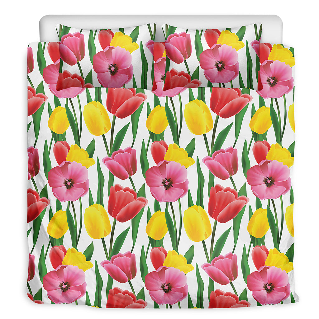 Colorful Tulip Pattern Print Duvet Cover Bedding Set