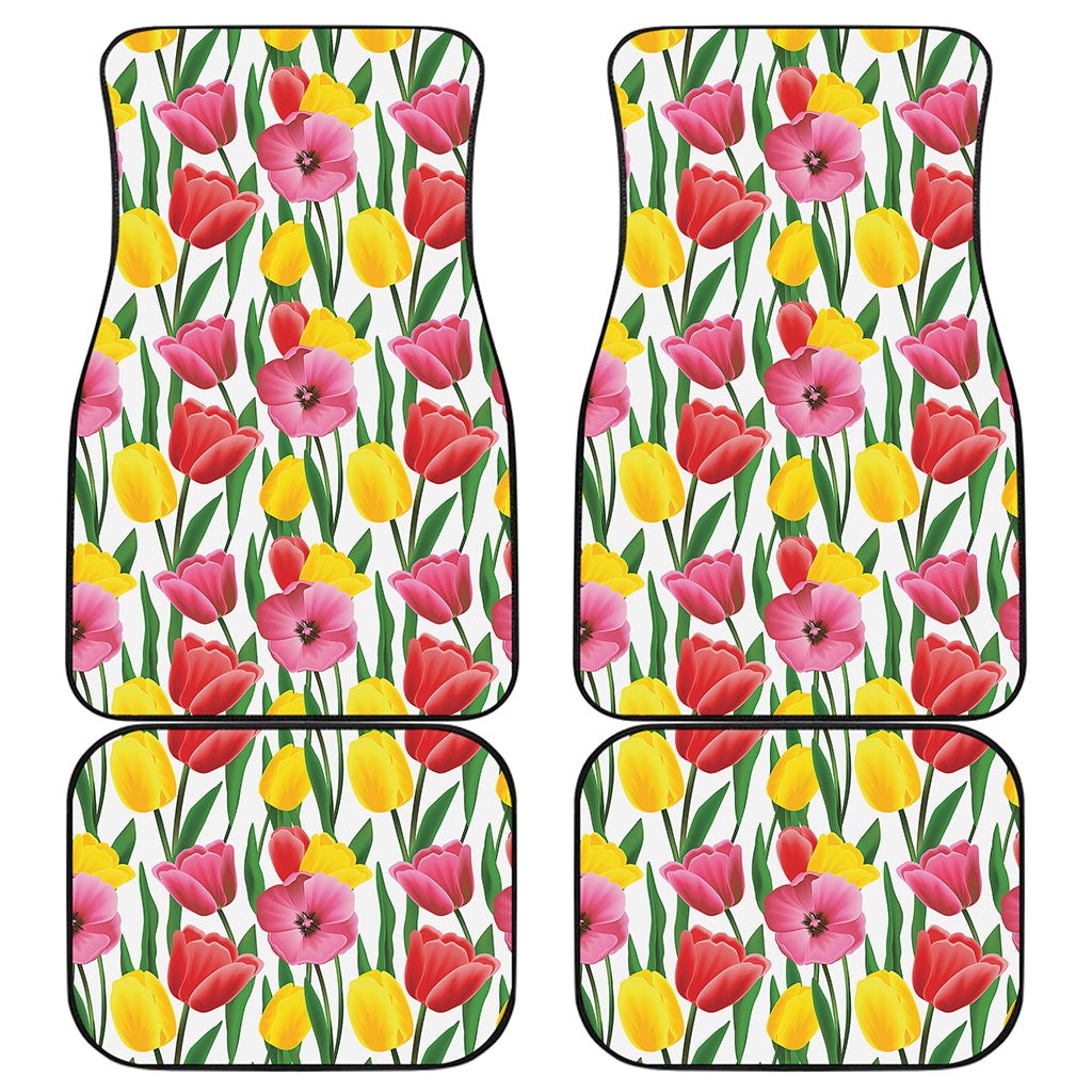 Colorful Tulip Pattern Print Front and Back Car Floor Mats